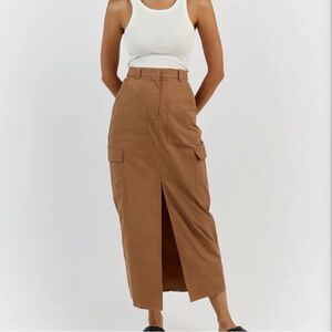 DISSH Tan Maxi Pencil Skirt with Cargo Style and Slit for Casual Work